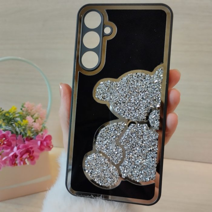 Чохол на Samsung a25 5g силіконова жіноча накладка зі стразами з ведмедиком (чорний) - Зображення 2