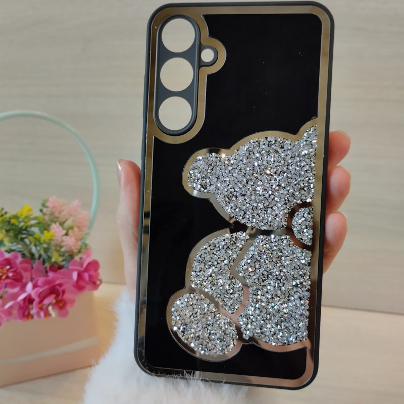 Чохол на Samsung a25 5g силіконова жіноча накладка зі стразами з ведмедиком (чорний)