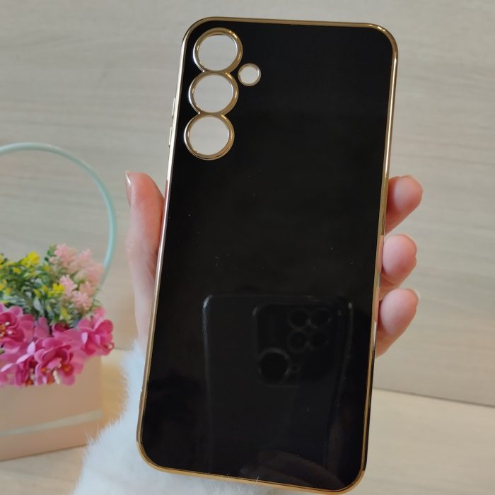 Чохол для samsung a35 5g жіночий силіконовий із золотистою рамкою Luxury (чорний) - Зображення 2