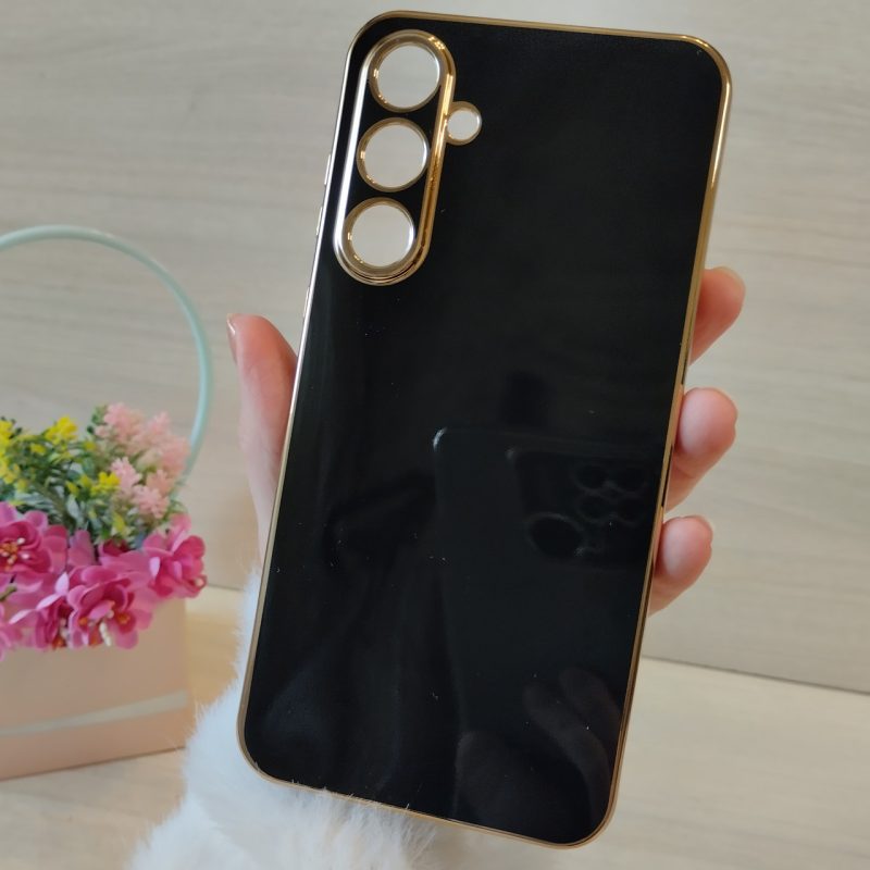 Чохол для samsung a35 5g жіночий силіконовий із золотистою рамкою Luxury (чорний)