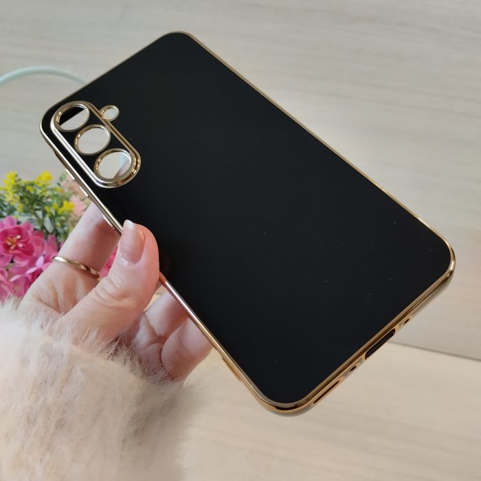 Чохол для samsung a35 5g жіночий силіконовий із золотистою рамкою Luxury (чорний) - Зображення 5