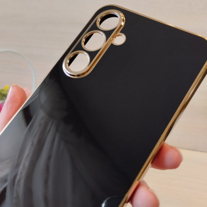 Чохол для samsung a35 5g жіночий силіконовий із золотистою рамкою Luxury (чорний) - Зображення 6