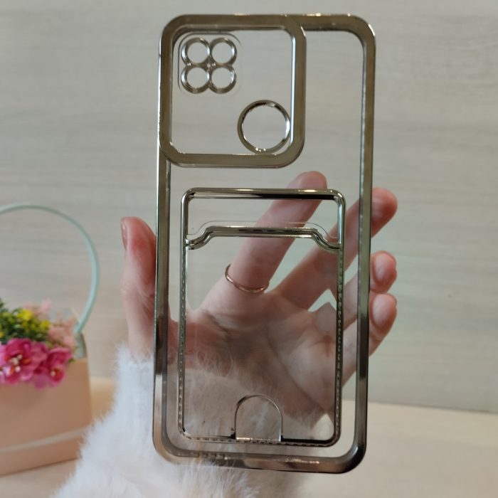 Чехол для xiaomi redmi 9c силиконовый прозрачный с серебристой рамкой и карманом под карточки Luxury - Зображення 2