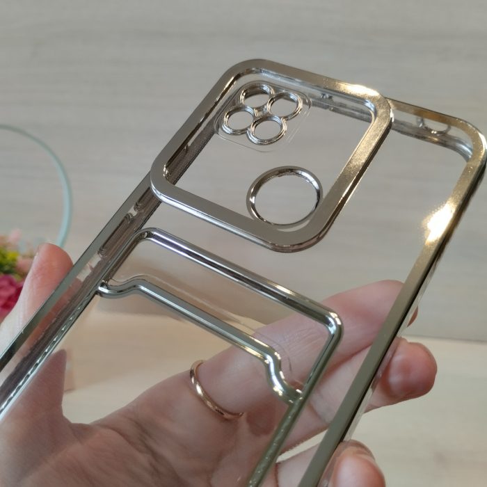 Чехол для xiaomi redmi 9c силиконовый прозрачный с серебристой рамкой и карманом под карточки Luxury - Зображення 7