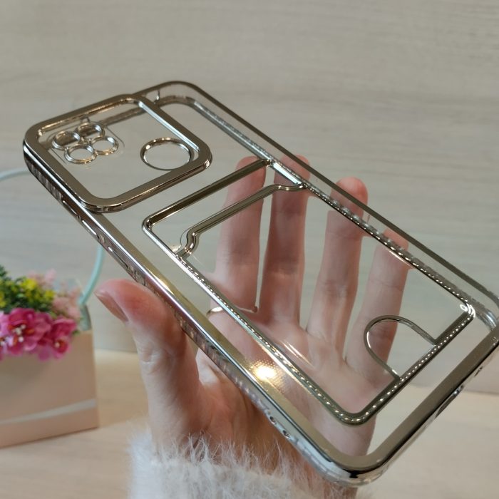 Чехол для xiaomi redmi 9c силиконовый прозрачный с серебристой рамкой и карманом под карточки Luxury - Зображення 4