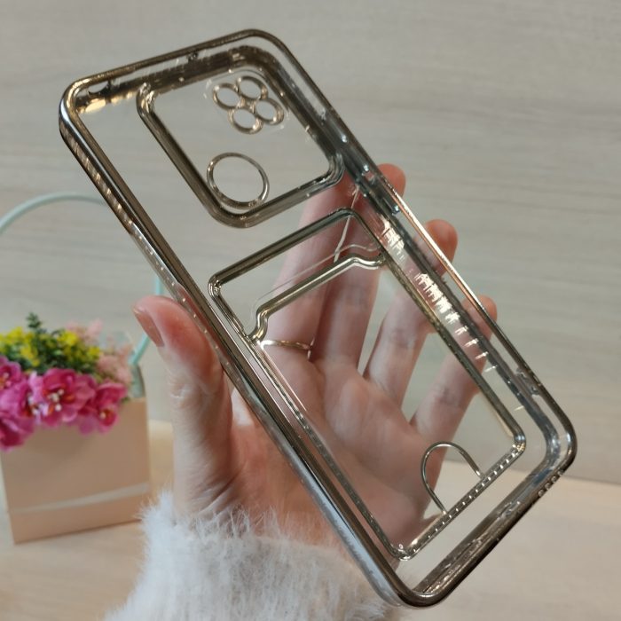 Чехол для xiaomi redmi 9c силиконовый прозрачный с серебристой рамкой и карманом под карточки Luxury - Зображення 9