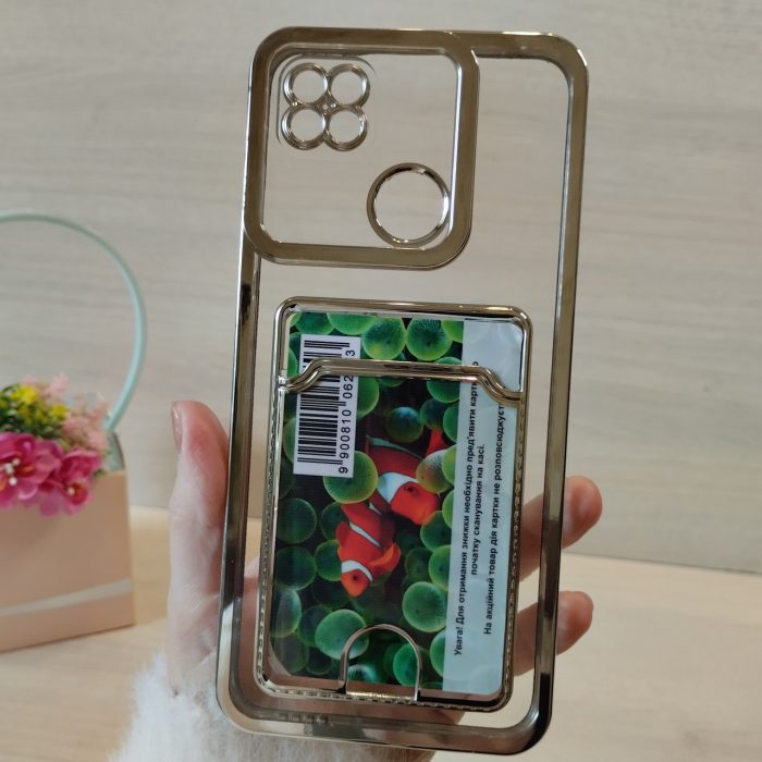 Чехол для xiaomi redmi 9c силиконовый прозрачный с серебристой рамкой и карманом под карточки Luxury - Зображення 10
