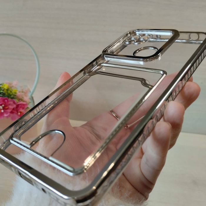Чехол для xiaomi redmi 9c силиконовый прозрачный с серебристой рамкой и карманом под карточки Luxury - Зображення 6