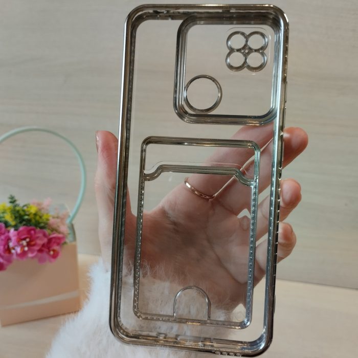 Чехол для xiaomi redmi 9c силиконовый прозрачный с серебристой рамкой и карманом под карточки Luxury - Зображення 8