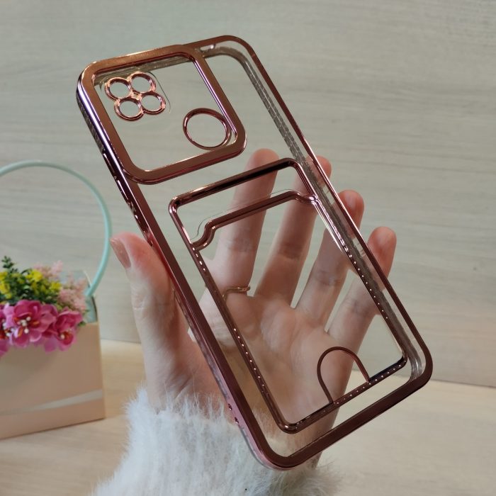 Чохол на xiaomi redmi 10a силіконовий прозорий з рожевою рамкою та кишенею під картки Luxury - Зображення 2