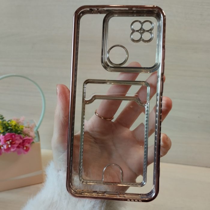 Чохол на xiaomi redmi 10a силіконовий прозорий з рожевою рамкою та кишенею під картки Luxury - Зображення 9