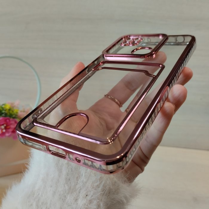 Чохол на xiaomi redmi 10a силіконовий прозорий з рожевою рамкою та кишенею під картки Luxury - Зображення 6