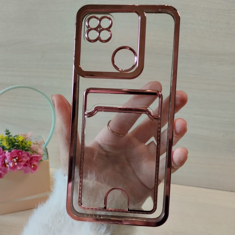 Чохол на xiaomi redmi 10a силіконовий прозорий з рожевою рамкою та кишенею під картки Luxury