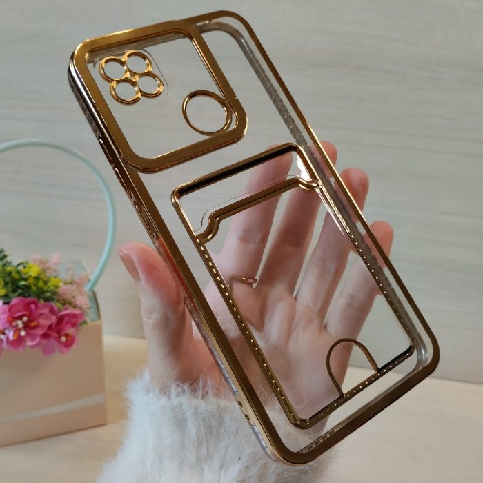 Чохол для xiaomi redmi 9c силіконовий прозорий із золотистою рамкою та кишенею під картки Luxury - Зображення 2