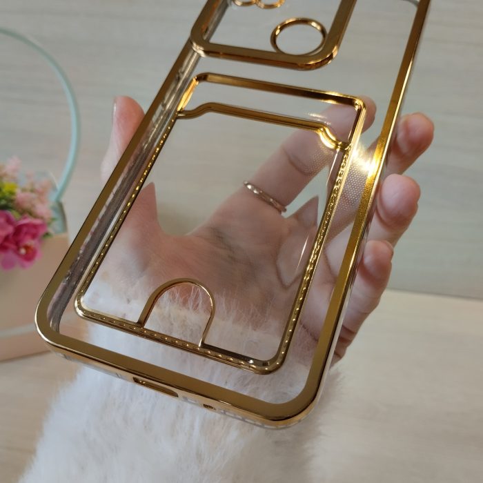 Чохол для xiaomi redmi 9c силіконовий прозорий із золотистою рамкою та кишенею під картки Luxury - Зображення 5