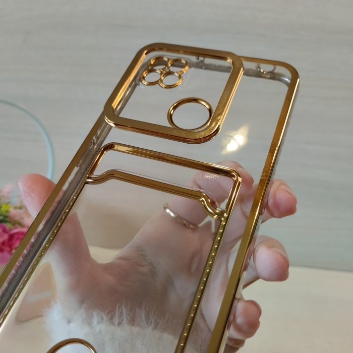 Чохол для xiaomi redmi 9c силіконовий прозорий із золотистою рамкою та кишенею під картки Luxury - Зображення 4