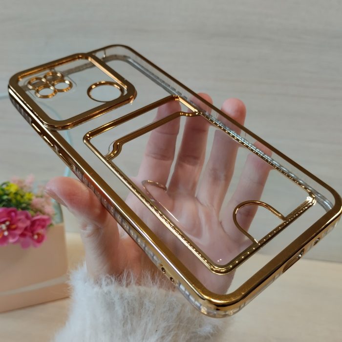 Чохол для xiaomi redmi 9c силіконовий прозорий із золотистою рамкою та кишенею під картки Luxury - Зображення 3