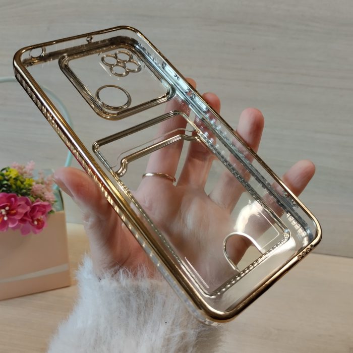 Чохол для xiaomi redmi 9c силіконовий прозорий із золотистою рамкою та кишенею під картки Luxury - Зображення 8