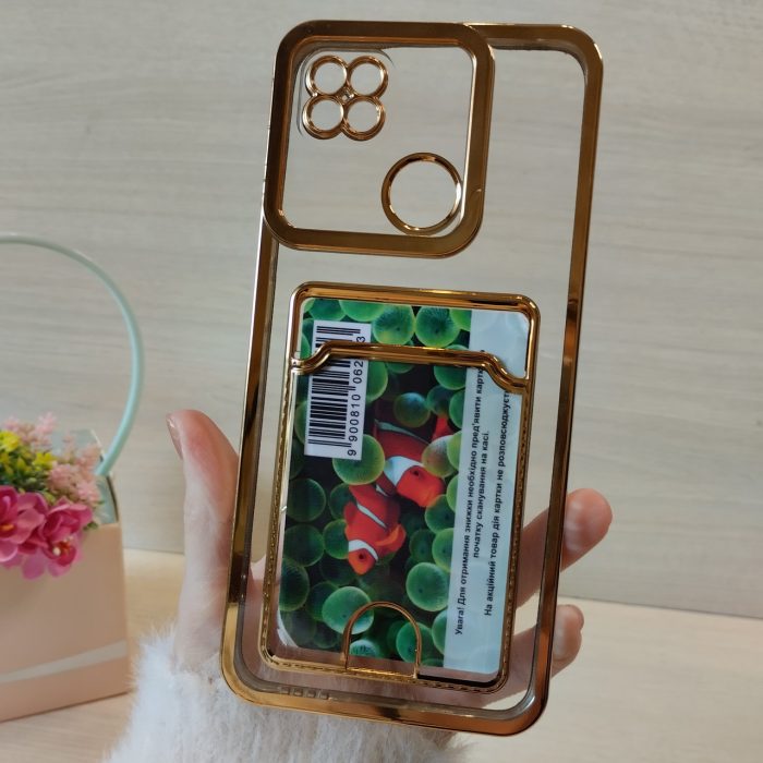 Чехол на xiaomi redmi 10a силиконовый прозрачный с золотистой рамкой и карманом под карточки Luxury - Зображення 9
