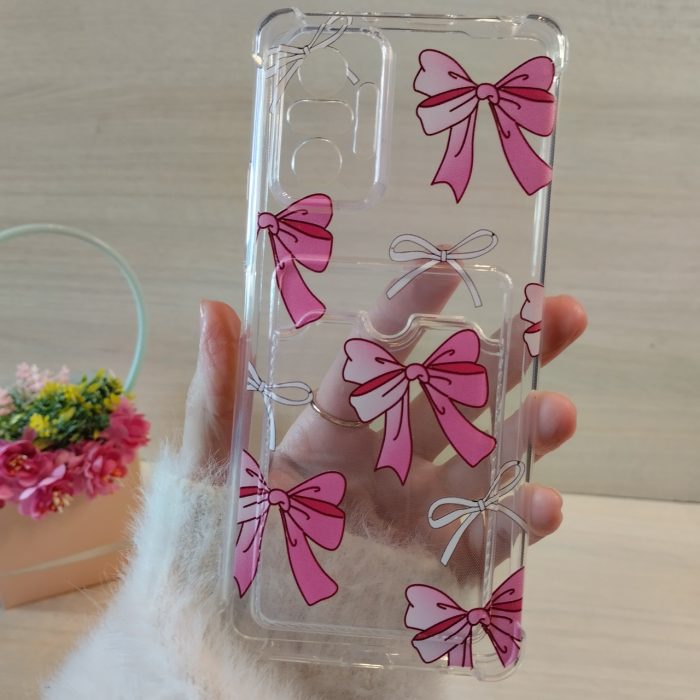 Чехол на xiaomi redmi Note 10 pro силиконовый прозрачный с отделом под карточки (бантики)