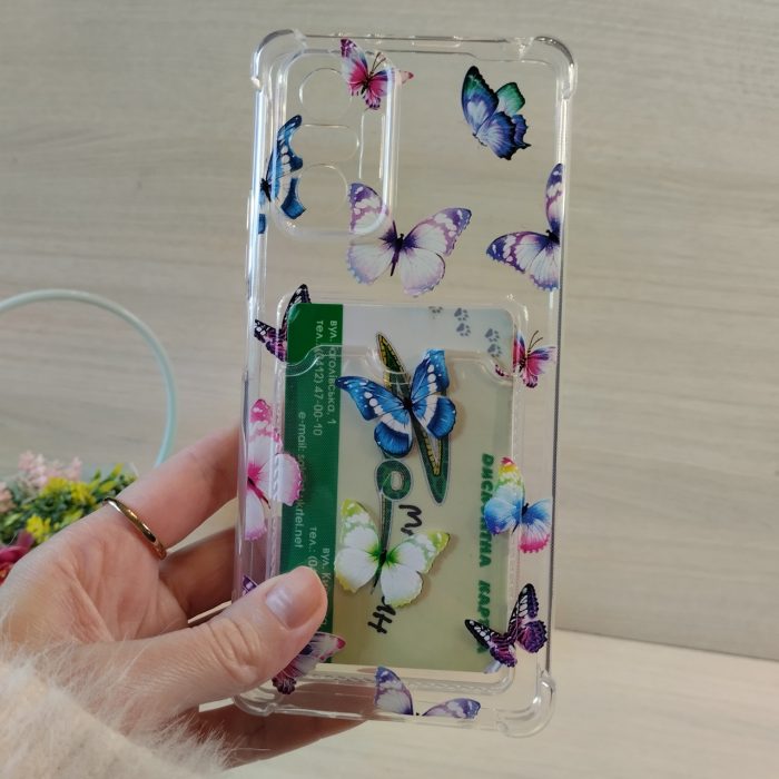Чохол на xiaomi redmi Note 10 pro силіконовий прозорий з відділом під картки (метелики) - Зображення 9