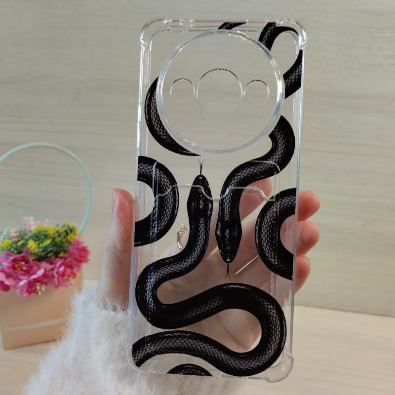 Чохол для xiaomi redmi A3 силіконовий жіночий з кишенею під картки та малюнком змеи