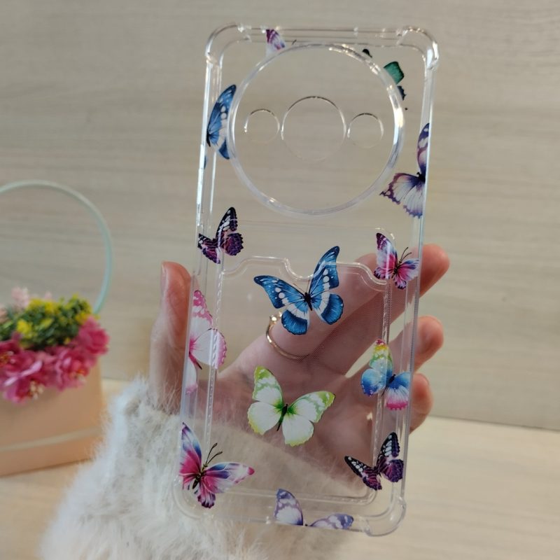 Чохол для xiaomi redmi A3 силіконовий жіночий з кишенею під картки та малюнком метелики