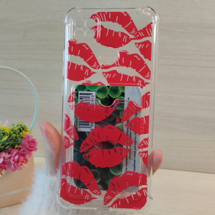 Чохол для xiaomi redmi 9c силіконовий прозорий із кишенею під картки та малюнком губи - Зображення 9