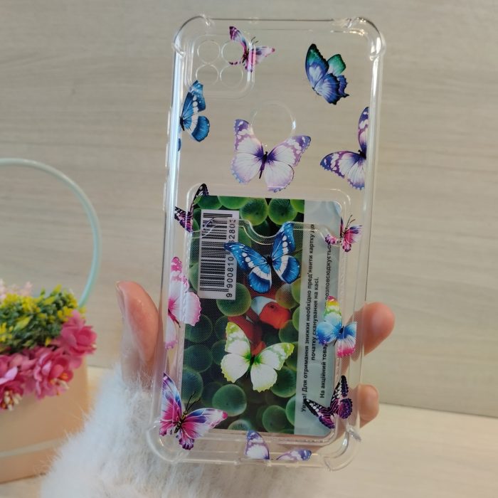 Чохол на xiaomi redmi 10a силіконовий прозорий із кишенею під картки та малюнком метелика - Зображення 10