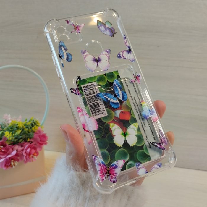 Чохол для xiaomi redmi 9c силіконовий прозорий із кишенею під картки та малюнком метелика - Зображення 10