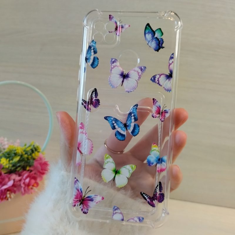 Чохол для xiaomi redmi 9c силіконовий прозорий із кишенею під картки та малюнком метелика