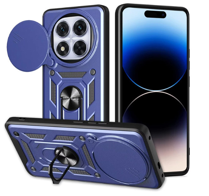 Чохол для Xiaomi redmi Note 14 pro 5g протиударний зі шторкою для камери та з кільцем підставкою (синій)