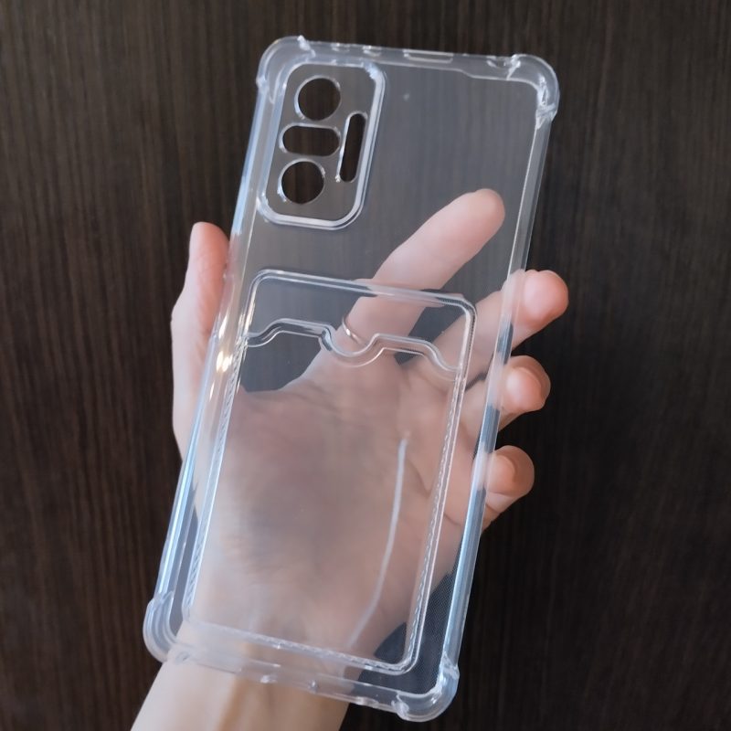 Чохол для xiaomi redmi Note 10 pro силіконовий прозорий із посиленими кутами та кишенею під картки