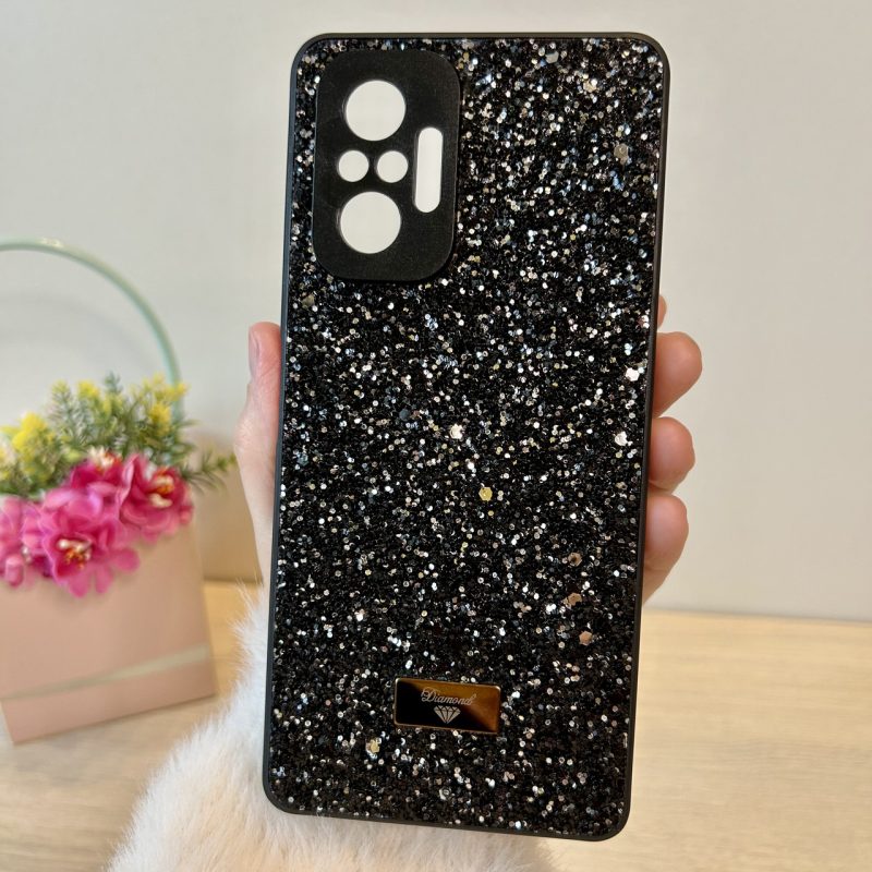 Чохол на Xiaomi redmi Note 10 pro силіконова жіноча накладка блискуча Diamond shine (чорний)