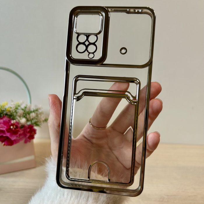 Чехол для xiaomi redmi Note 11 pro силиконовый с золотистой рамкой и карманом под карточки - Зображення 2