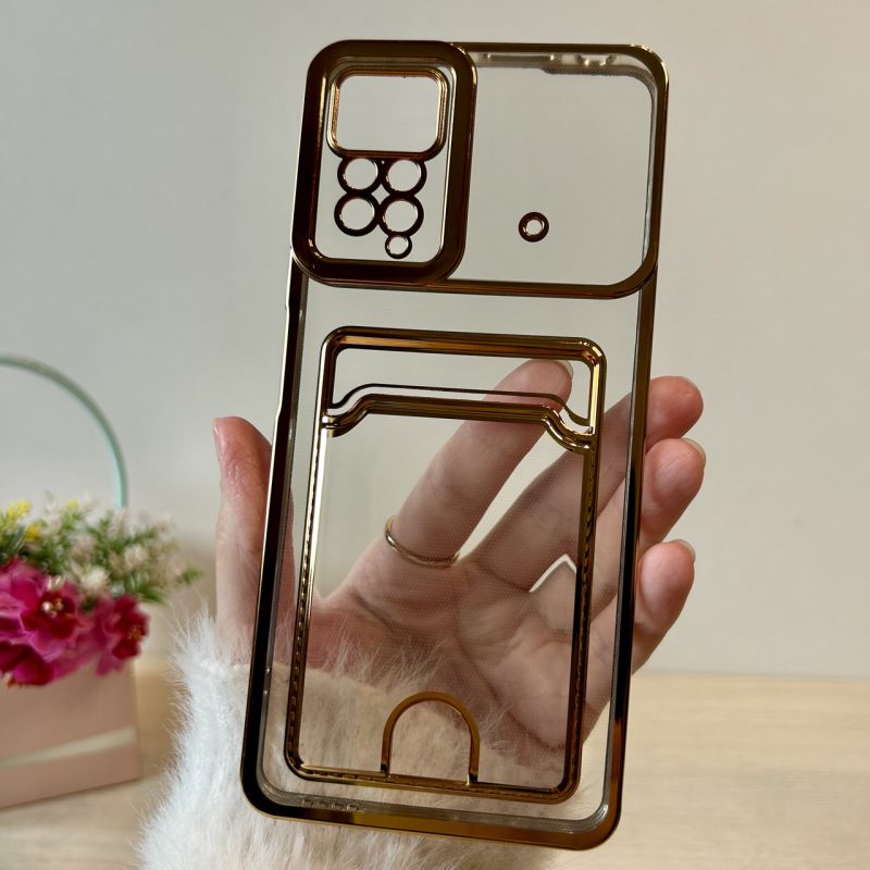 Чехол для xiaomi redmi Note 11 pro силиконовый с золотистой рамкой и карманом под карточки