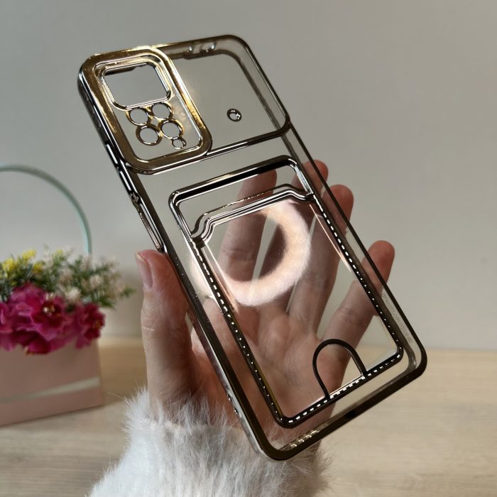 Чехол для xiaomi redmi Note 11 pro силиконовый с золотистой рамкой и карманом под карточки - Зображення 3