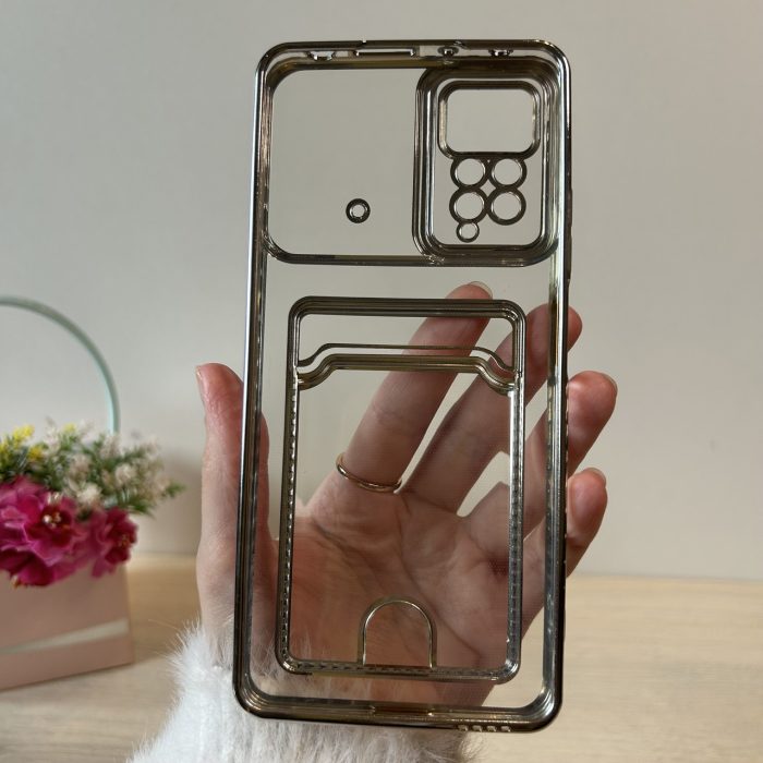 Чехол для xiaomi redmi Note 11 pro силиконовый с золотистой рамкой и карманом под карточки - Зображення 8