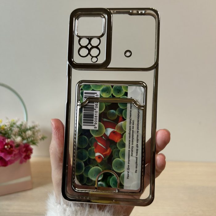 Чехол для xiaomi redmi Note 11 pro силиконовый с золотистой рамкой и карманом под карточки - Зображення 7