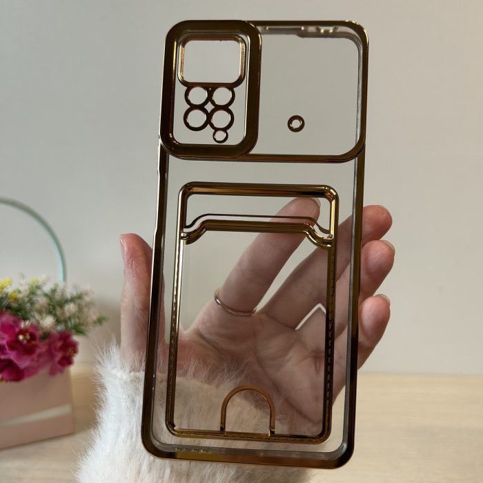Чохол для xiaomi redmi Note 12 pro 4g силіконовий із золотистою рамкою та кишенею під картки