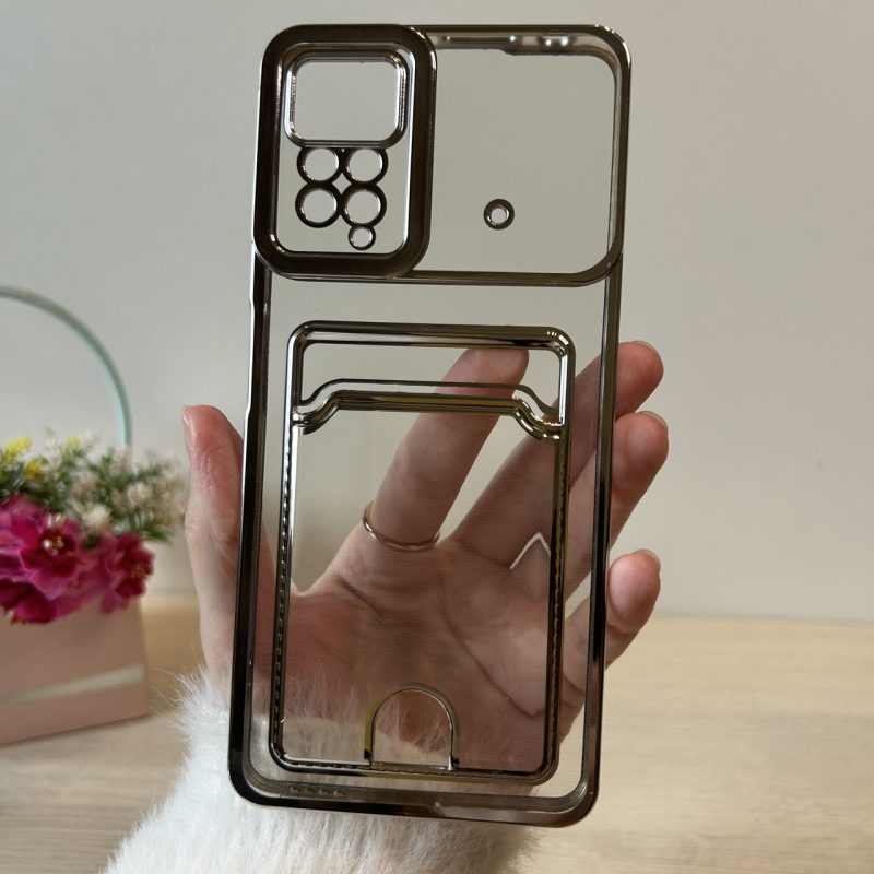 Чохол для xiaomi redmi Note 12 pro 4g силіконовий зі сріблястою рамкою та кишенею під картки