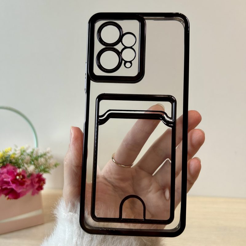Чохол на xiaomi redmi Note 12 4g силіконовий жіночий з сірою рамкою та кишенею під картки