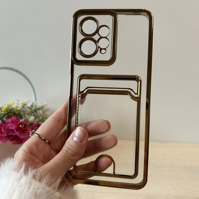 Чохол на xiaomi redmi Note 12 4g силіконовий жіночий з золотистою рамкою та кишенею під картки