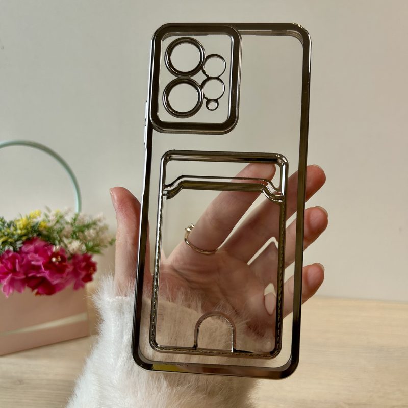 Чохол на xiaomi redmi Note 12 4g силіконовий жіночий зі срібною рамкою та кишенею під картки