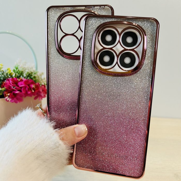 Чохол на xiaomi redmi Note 14 pro plus 5g силіконова жіноча накладка з блискітками граієнт рожевий