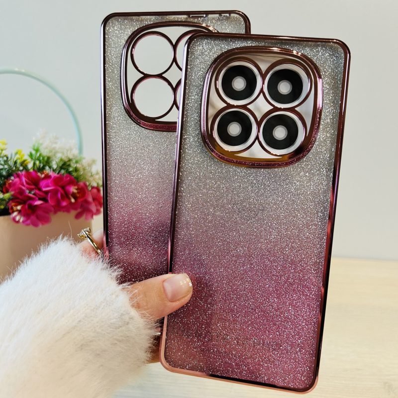 Чохол на xiaomi redmi Note 14 pro plus 5g силіконова жіноча накладка з блискітками граієнт рожевий