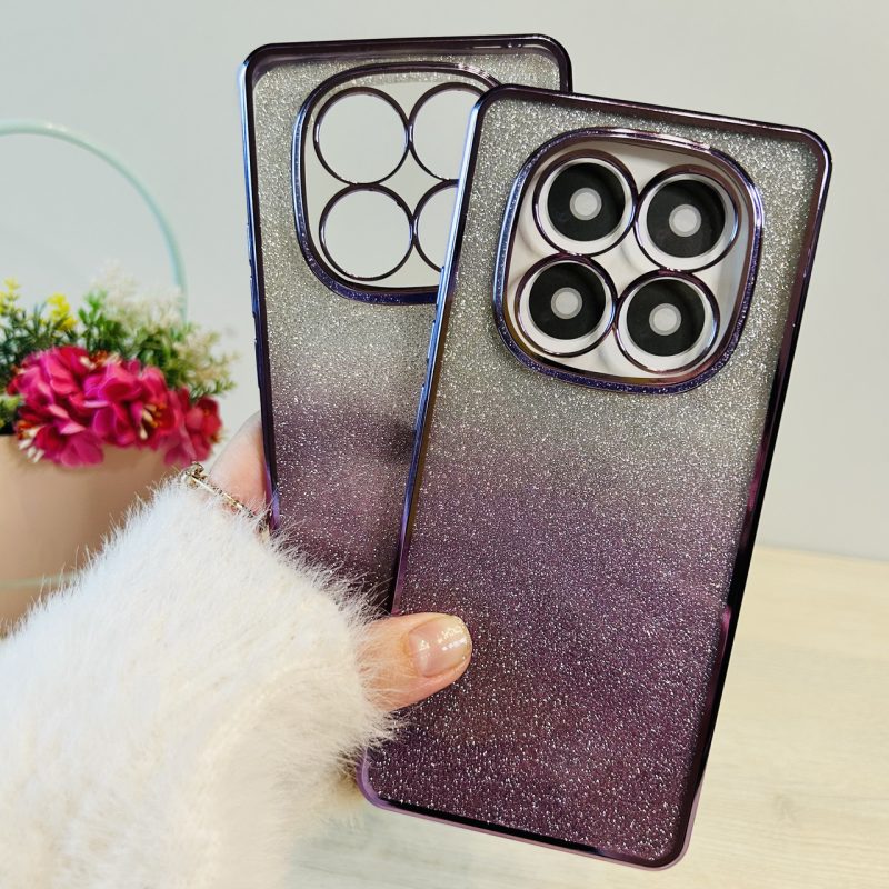 Чохол на xiaomi redmi Note 14 pro plus 5g силіконова жіноча накладка з блискітками градієнт фіолетовий