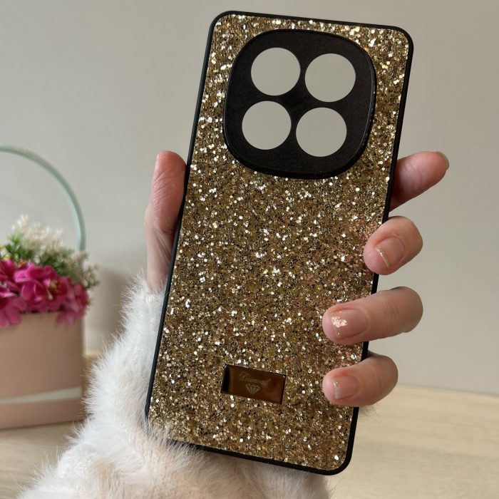 Чохол на xiaomi redmi Note 14 pro plus + 5g силіконова жіноча накладка з блискітками (золотистий) - Зображення 4