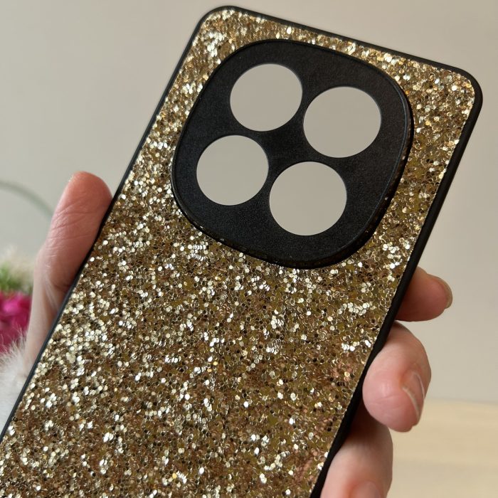 Чохол на xiaomi redmi Note 14 pro plus + 5g силіконова жіноча накладка з блискітками (золотистий) - Зображення 9