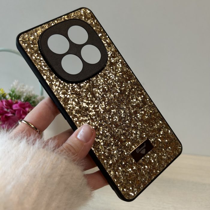 Чохол на xiaomi redmi Note 14 pro plus + 5g силіконова жіноча накладка з блискітками (золотистий) - Зображення 7